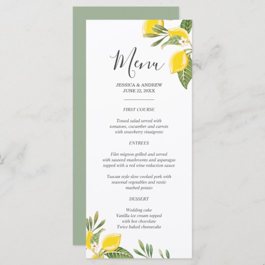 Citron Mariage Menu Feuillage Élégant Citrus Rusti (Devant / Derrière)
