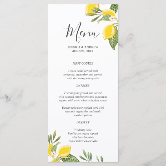 Citron Mariage Menu Feuillage Élégant Citrus Rusti (Devant)
