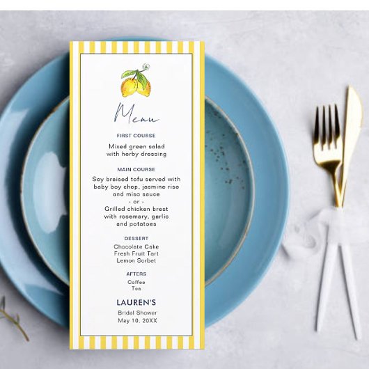 Citron moderne Main pressé Bride Menu