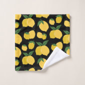Citron Motif Fruit Rétro Jaune sur Noir (Gant de toilette)