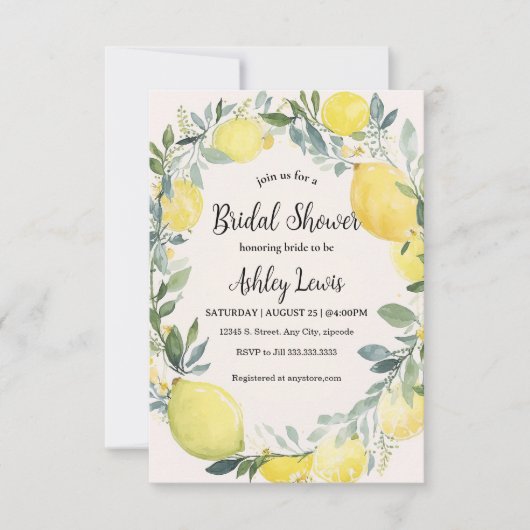 Citron nuptiale invitation douche citron douche (Devant)