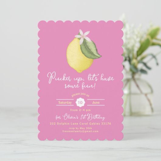 Citron rose Invitation d'anniversaire - Citronade (Debout devant)