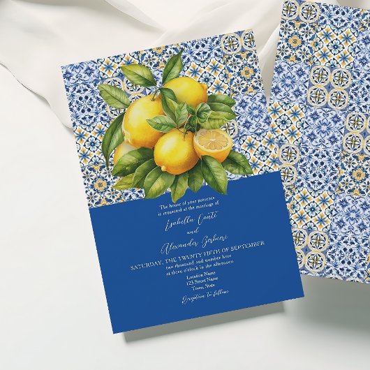 Citron sicilien Faire-part de mariage bleu italien