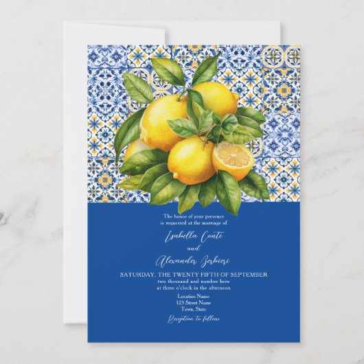 Citron sicilien Faire-part de mariage bleu italien (Devant)
