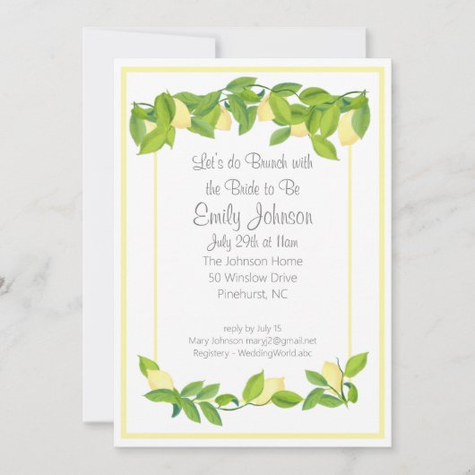 Citron thème Fête des mariées Brunch Invitation (Devant)