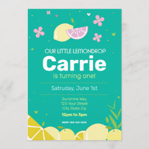 Citron turquoise goutte Invitation de fête d'anniv