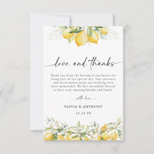 Citron vert Citrus Mariage Merci Cartes (Devant)