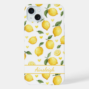 Citrons à l'aquarelle avec monogramme de cœurs