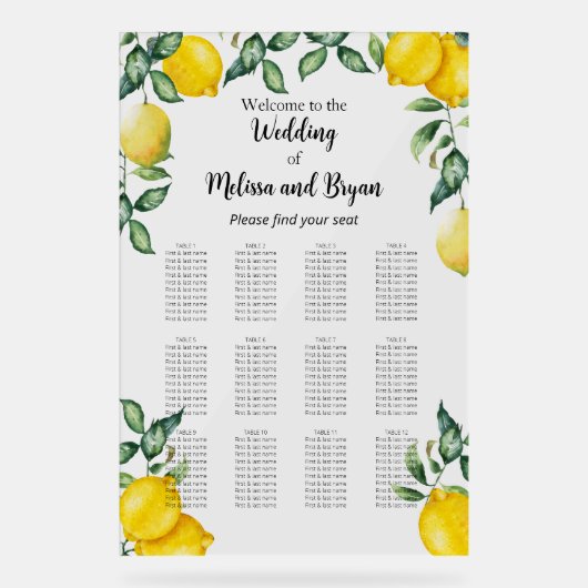 Citrons agrumes Mariage 12 tables tableau (Recto)