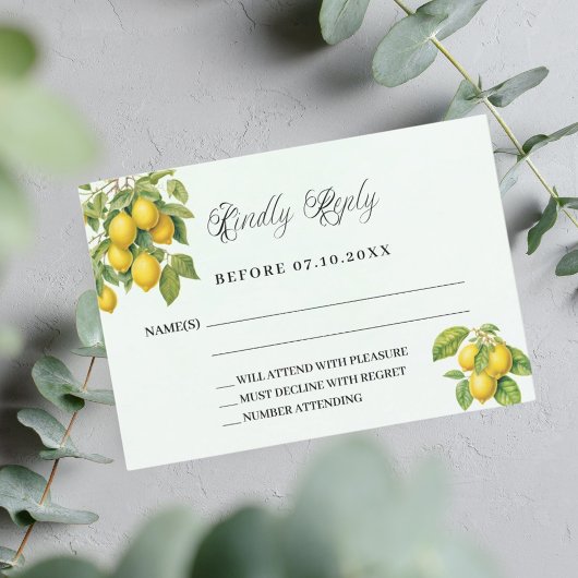 Citrons agrumes vert réponse mariage carte RSVP