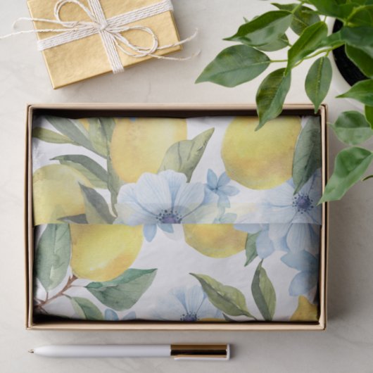 Citrons aquarelle doux et papier de soie fleurs (Cadeau)