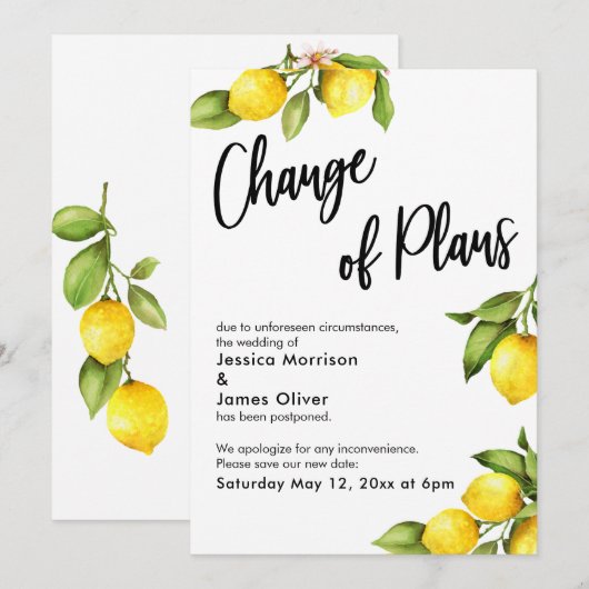 Citrons Changement de plan Carte Mariage reportée (Devant / Derrière)