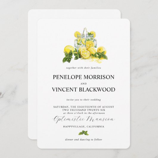 Citrons et Faire-part de mariage de limonade (Devant / Derrière)