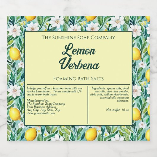 Citrons et fleurs blanches Étiquette de sels de ba (Étiquettes simples)