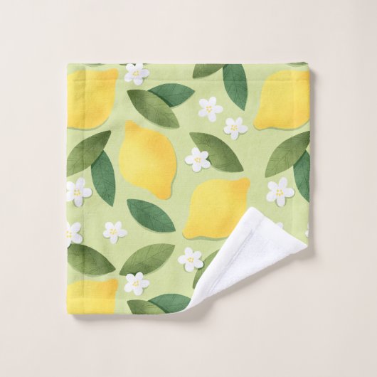 Citrons et fleurs blanches sur Arrière - plan vert (Gant de toilette)