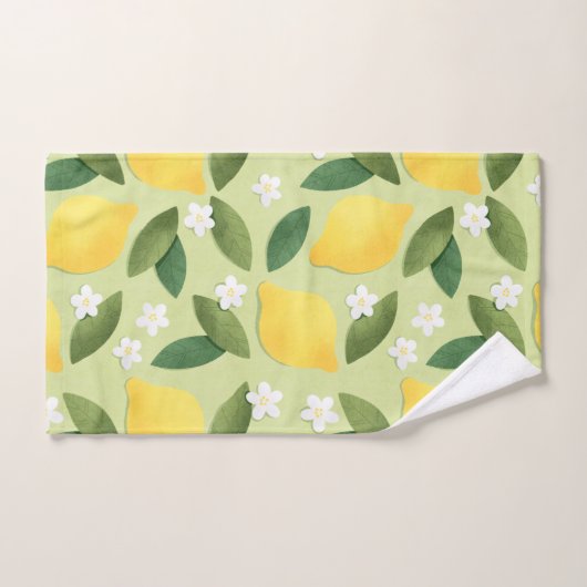 Citrons et fleurs blanches sur Arrière - plan vert (Serviette à main)