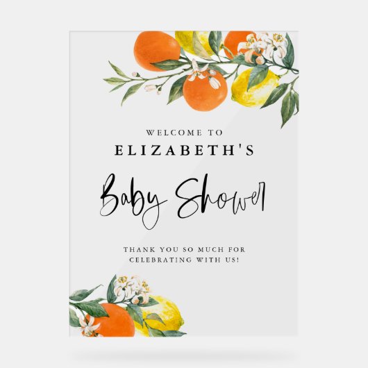 Citrons et oranges botaniques Baby shower d'été (Recto)