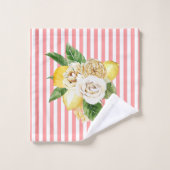 Citrons et roses à rayures roses (Gant de toilette)