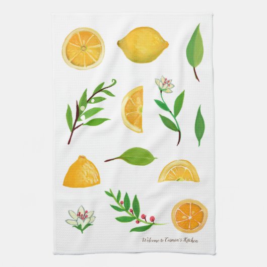 Citrons et serviettes de cuisine Feuilles personna (Vertical)