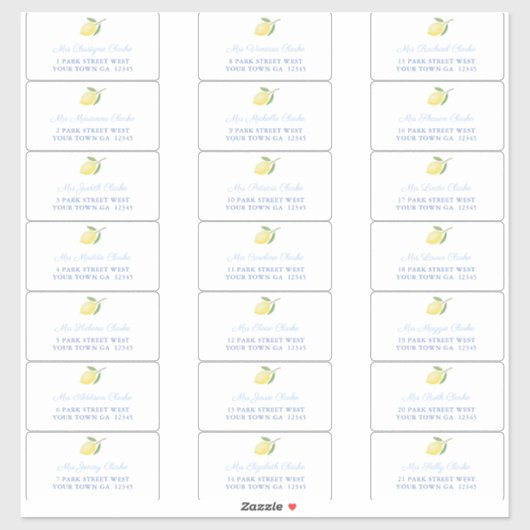 Citrons Étiquettes de adresse d'enveloppes de text (Feuille)