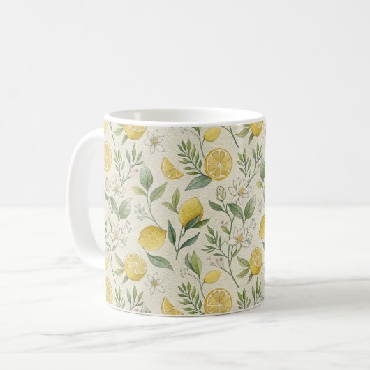 Citrons & Fleurs Motif de café Mug (Devant gauche)