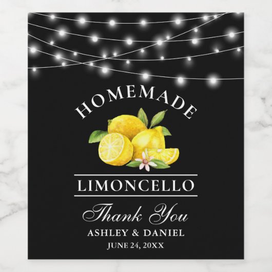 Citrons Lights Black Limoncello Étiquette bouteill (Étiquettes simples)