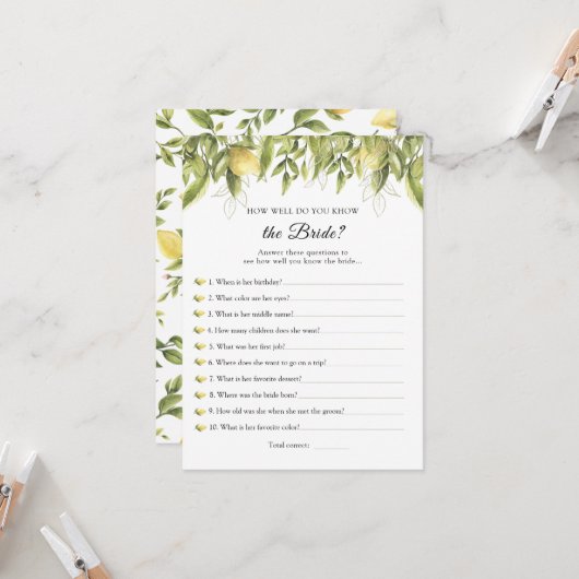 Citrons qui connaît la mariée meilleure invitation (Devant/Arrière en situation)