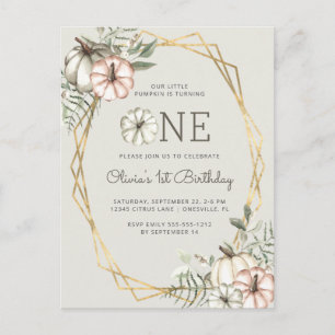 Citrouille 1er anniversaire fête Sage Green Carte