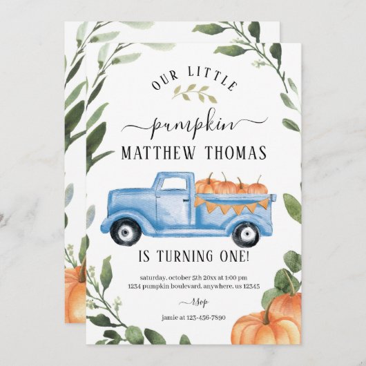 Citrouille 1er anniversaire Invitation (Devant / Derrière)