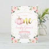 Citrouille 1er anniversaire Invitation Blush Pink  (Debout devant)