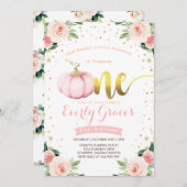 Citrouille 1er anniversaire Invitation Blush Pink  (Devant / Derrière)