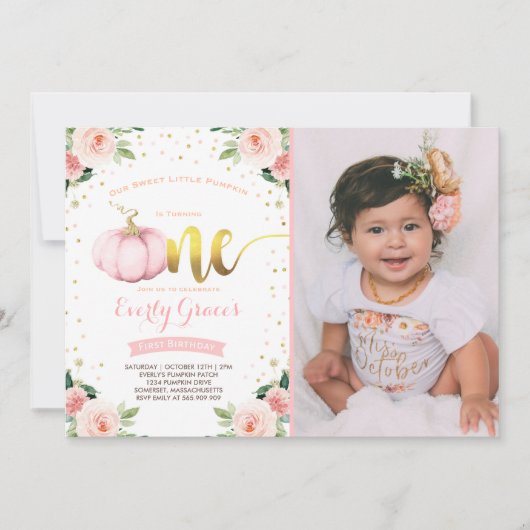 Citrouille 1er Anniversaire Invitation Blush Pink  (Devant)