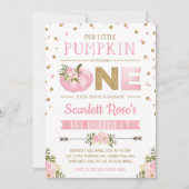 Citrouille 1er anniversaire Invitation Pink & Gold (Devant)
