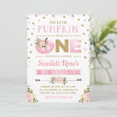 Citrouille 1er anniversaire Invitation Pink & Gold (Debout devant)