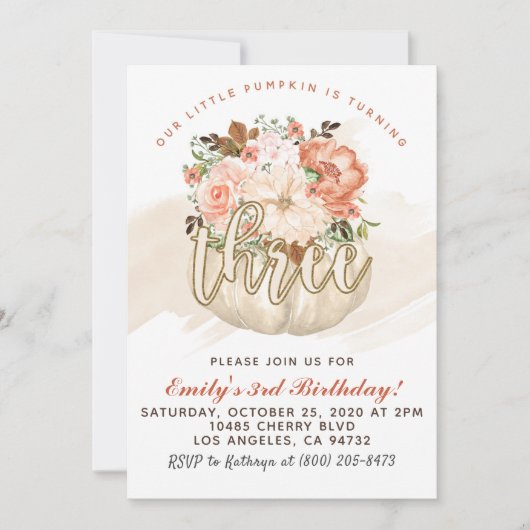 Citrouille 3ème anniversaire Invitation (Devant)