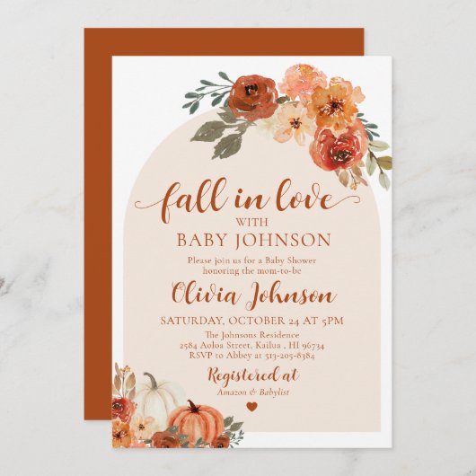 Citrouille Automne Automne Baby shower Invitation (Devant / Derrière)