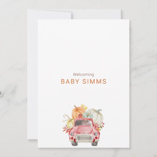 Citrouille Automne Baby shower Invitation Camion r (Dos)