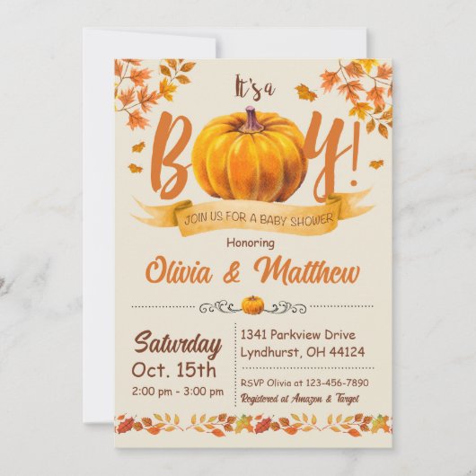 Citrouille Automne Baby shower Invitation C'est un (Devant)