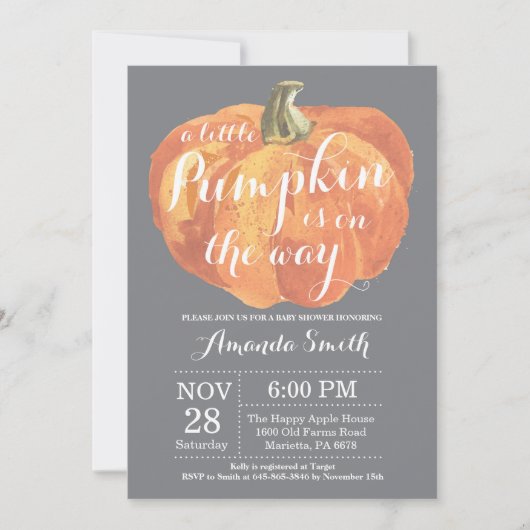 Citrouille Automne Baby shower Invitation Grey (Devant)