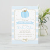 Citrouille Baby Boy Shower Invitation - Blue Strip (Debout devant)