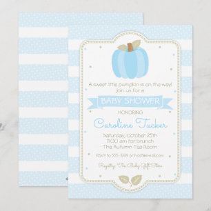 Citrouille Baby Boy Shower Invitation - Blue Strip