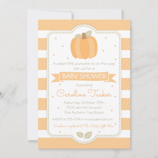Citrouille Baby shower Invitation Genre Neutre (Devant)