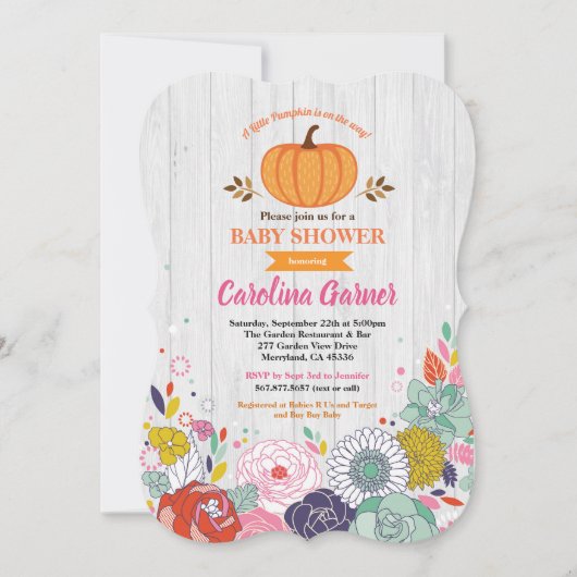 Citrouille bébé fille douche invitation fleur rust (Devant)