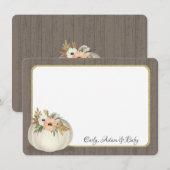 Citrouille blanc avec fleurs et Merci en bois de g (Devant / Derrière)