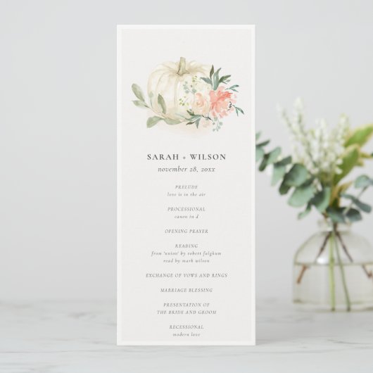 Citrouille blanc Blush Flora Mariage programme de  (Debout devant)