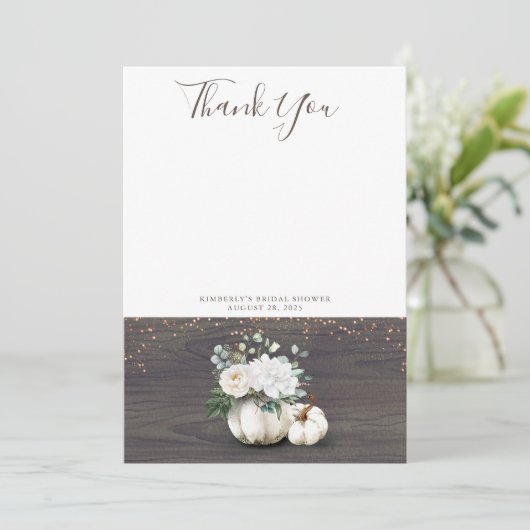 Citrouille blanche rustique en bois Merci (Debout devant)