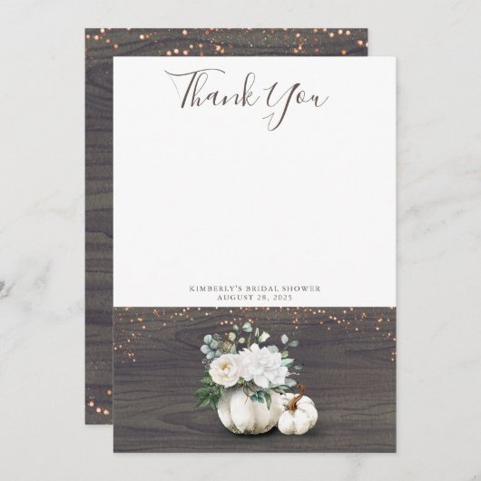 Citrouille blanche rustique en bois Merci (Devant / Derrière)