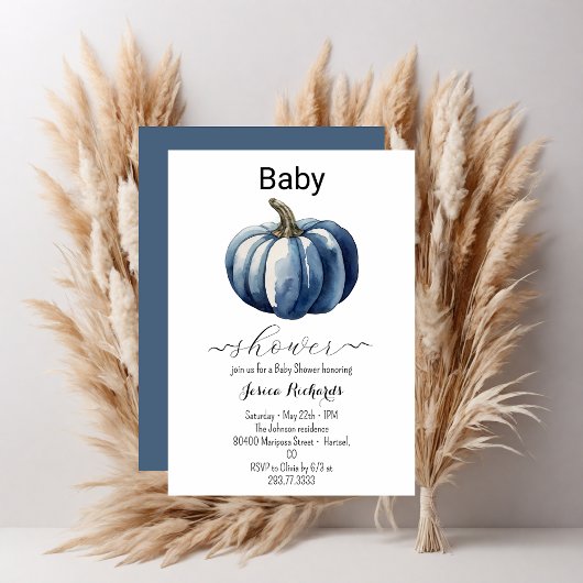 Citrouille Bleu Automne Boy Baby shower Invitation