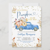 Citrouille bleu Baby shower de camion Invitation (Devant)