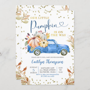 Citrouille bleu Baby shower de camion Invitation